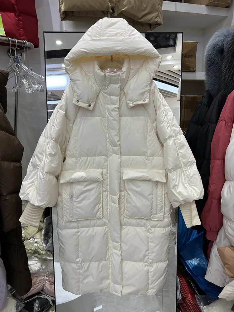 Winter Nieuwe Pufferjassen Dames Outerwears Casual Eenvoudige High-end Donsjacks Met Capuchon Winddicht Dikke Warme Sneeuw Lange Parker