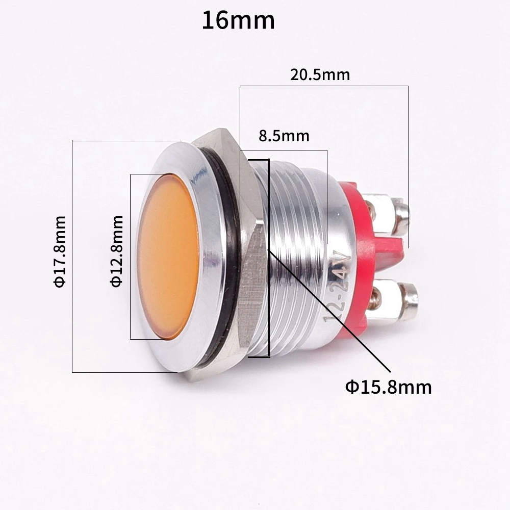 16mm 19mm 22mm Metal Indicator Light LED Signal Light Pin Terminal Screw Terminal 3v 6v 12v 24v 110v 220v Red Orange Green Blue