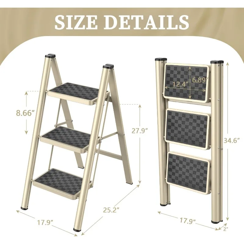 Step Ladder, Step Ladder Folding Step Stool, Portable Sturdy Steel Ladder Stool for Adults with Anti-Slip Wide Pedals Home