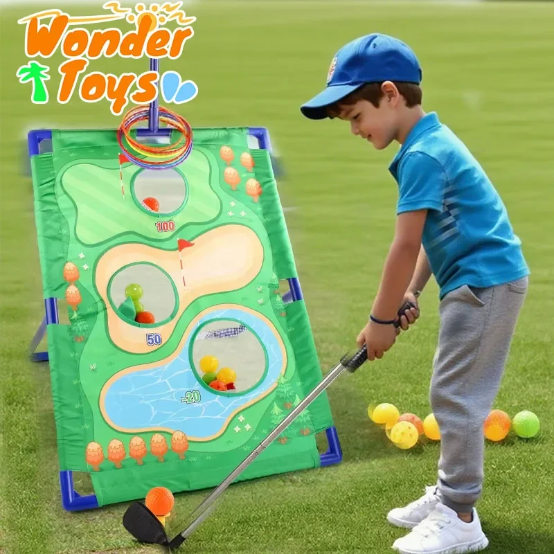 어린이 야외 게임 3in1 골프 세트 장난감 스포츠 골프 퍼팅 연습 매트 콩 던지기 가방 레저 시간 콘홀 세트