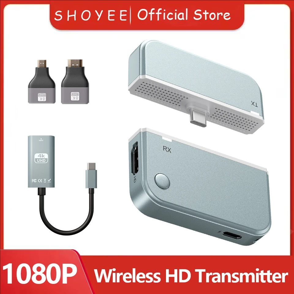 50M Type C HD-Compatible Wireless Video Transmitter Receiver Extender Adapter TV Stick Dongle for Laptop PC Phone TV Monitor