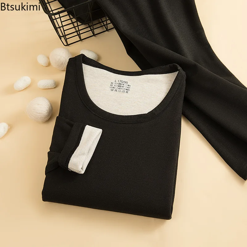 New Men's Wool Silk Thermal Underwear Sets Double-sided Cashmere Thicked Long Johns Sets Autumn Winter Men Women Warm Underwears