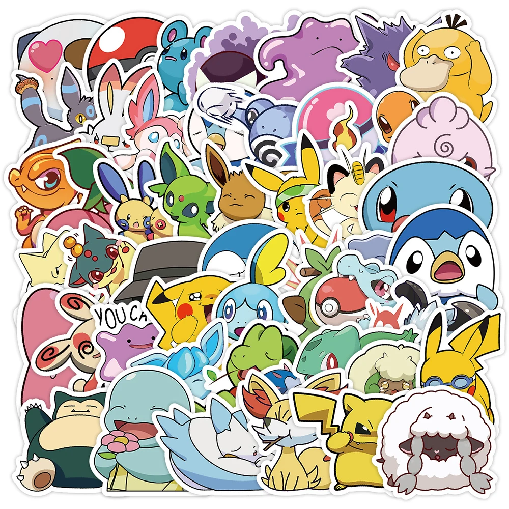 10/30/50pcs Funny Cute Pokemon Anime Stickers Pikachu Gengar Cartoon Decals DIY Water Bottle Phone Notebook Decals for Kids Toy