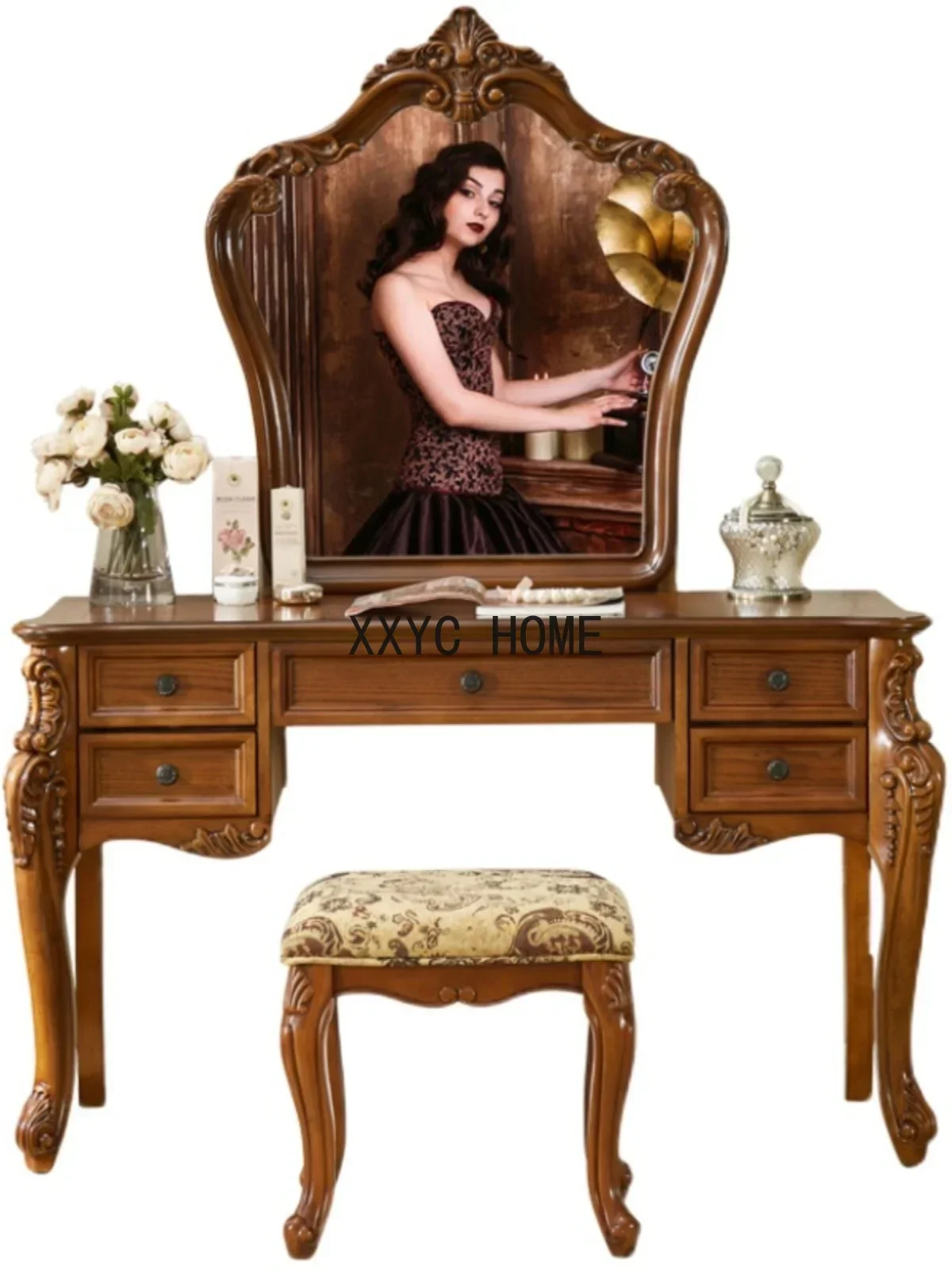 

American-Style Solid Wood Dresser Bedroom Multifunctional Table Small Apartment Dresser