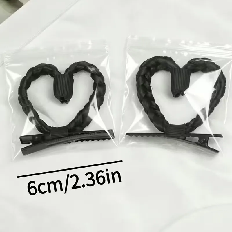 2/4pcs cute heart-shaped braided hair clip synthetic heart-shaped hair clip cute daily girl hairstyle accessory. image 3