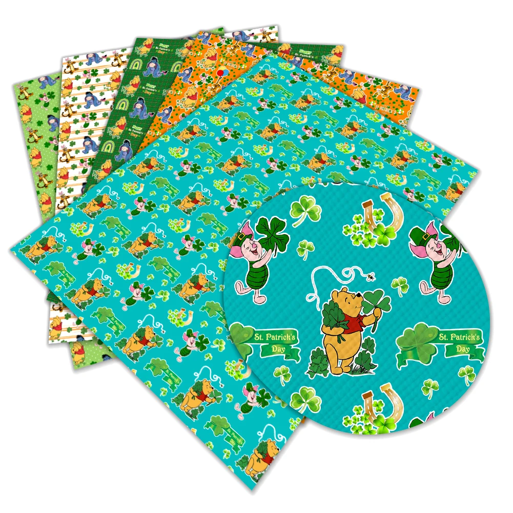 St. Patrick's Day Disney Winnie the Pooh Print Artificial Leather Cross Pattern for DIY Jewelry Earring Craft Making 30*136cm