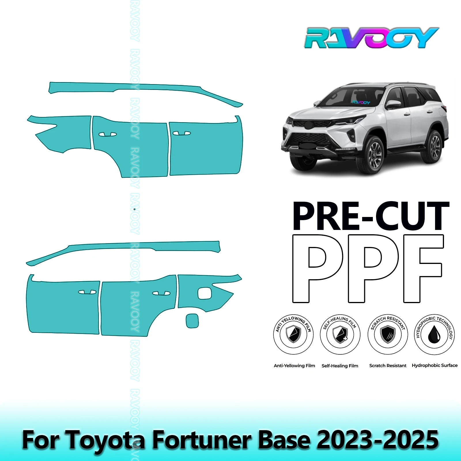 

For Toyota Fortuner Base 2023-2025 8.5mil Clear Matte Pre-Cut PPF Door & A/B Pillar Kit TPU Paint Protection Film Set