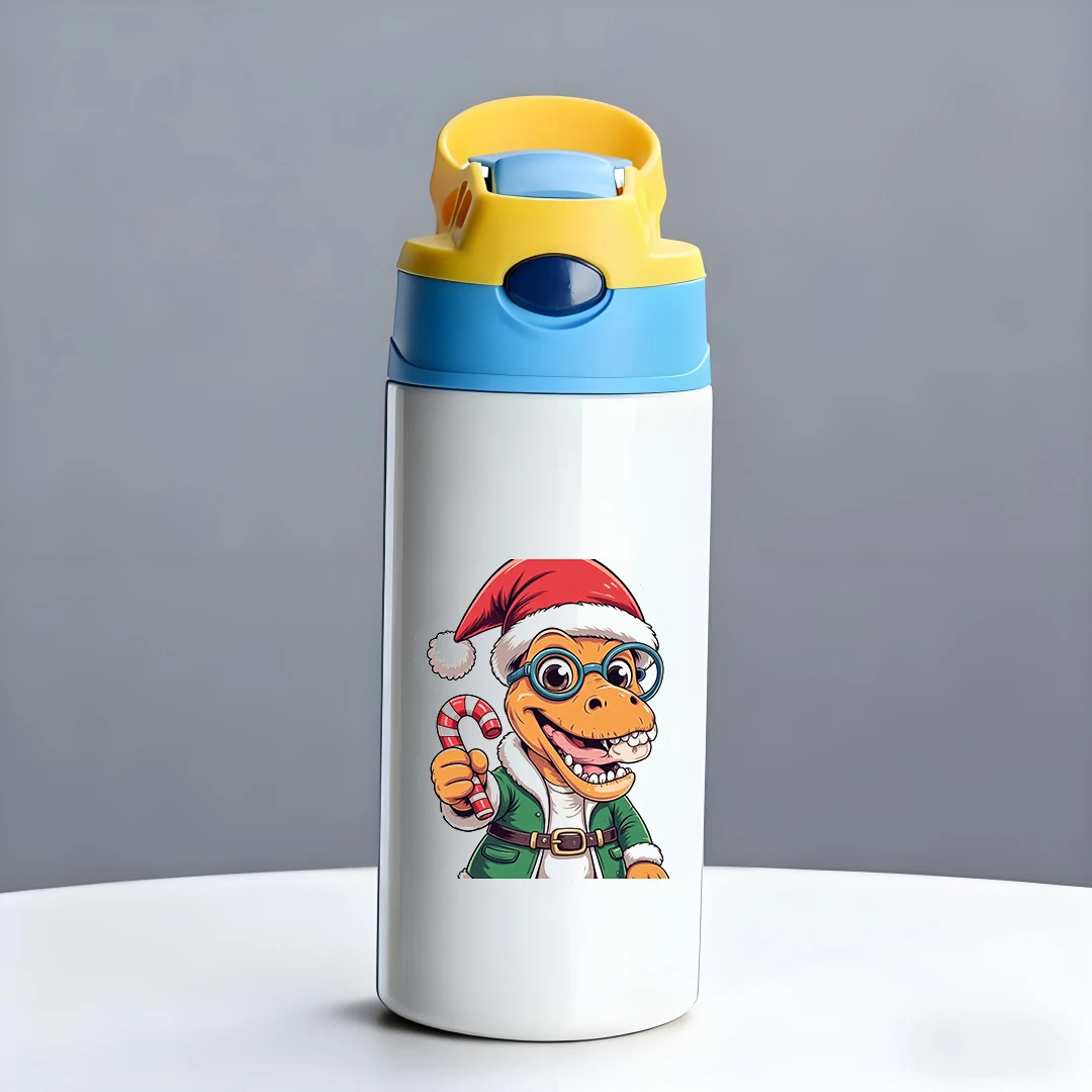 Chapeau de noël dinosaure de dessin animé, tasse isolée en acier inoxydable 304, tasse en paille pour enfants, cadeau de noël élégant et Adorable