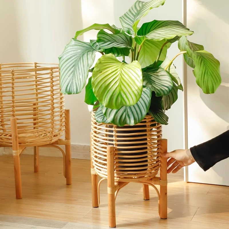 Minimalist Indoor Flower Shelf for Living Room Creative Floor Standing Flowerpot Holder Garden Decor Nordic Rattan Plant Stand - Image 2