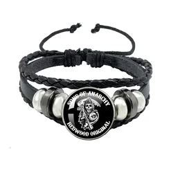 2023 New Sons Of Anarchy LOGO Black And Red Buckle Leather Rope Bracelet Freedom Symbol анархия  Round Jewelry