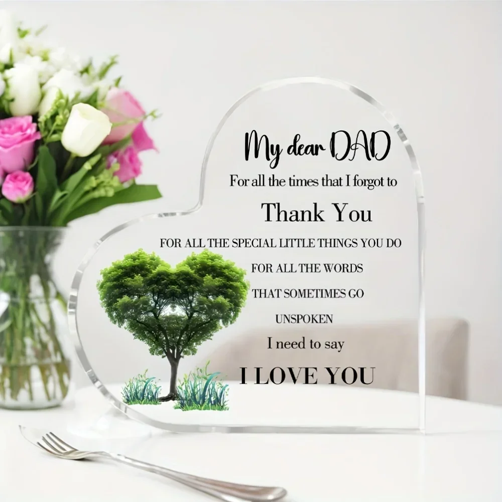 Heart Acrylic Plaque for Dad, Heart Tree Thank You Sentimental Desktop Decor,  Lightweight No Electricity Needed