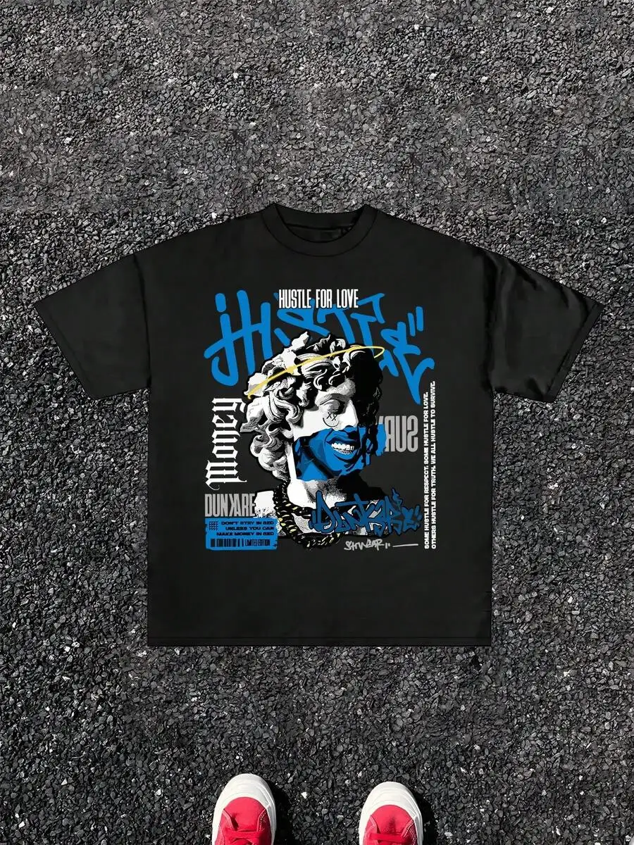 

Street Graffiti Digital Print Oversized Hip Hop Mens Cotton T-Shirt