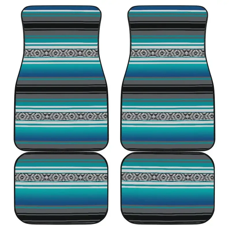 Jeu de 4 tapis de sol pour voiture, couverture mexicaine, motif Turquoise, gris et noir, pour l'avant et l'arrière