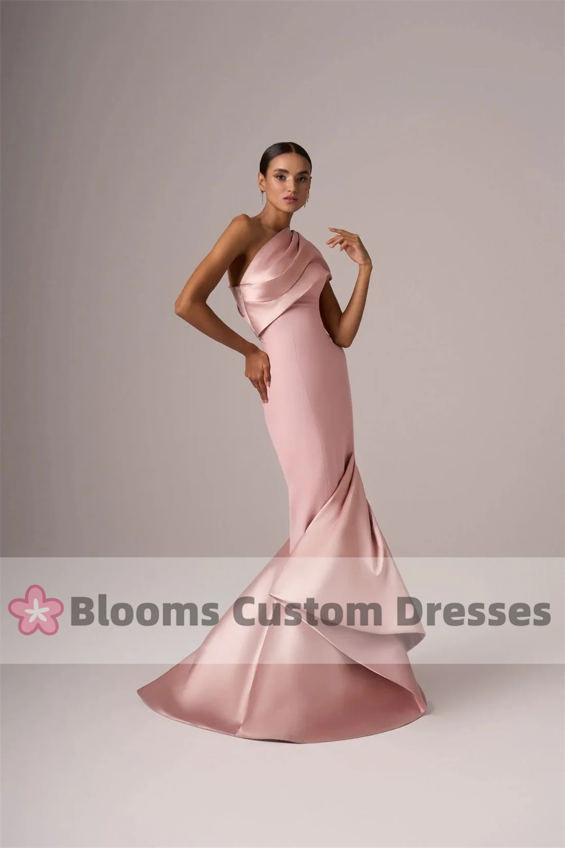 Customized One-shoulder Crepe and Satin Evening Dress 2024 Simple Cocktail Prom Dress Mermaid Modern Elegant Formal Party Gown