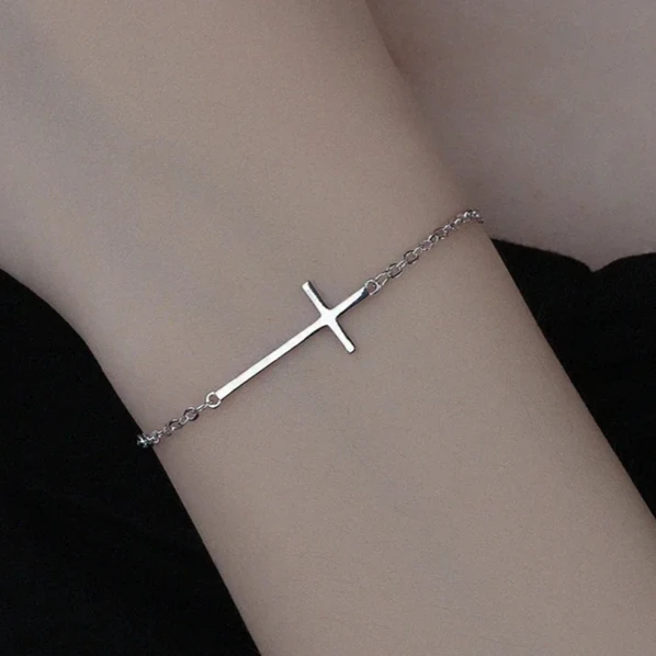 Real 925 Sterling Silver Geometric Cross Extended Chain Bracelets for Charm Women Fine Jewelry Minimalist Accessories