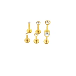 60pcs Crystal Monroe Lip Piercing Labret Studs Tragus Cartilage Earrings Helix Bar Internally Threaded Gold Color 3mm 4mm