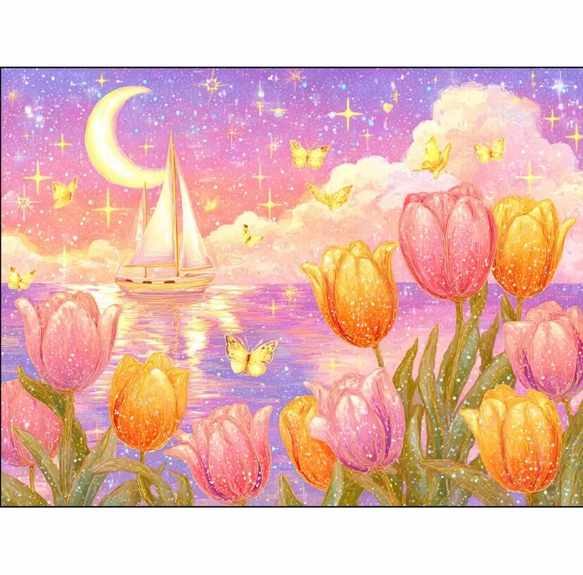 

9ct 55X70cm Луна Тюльпан мультфильм предварительно напечатанный набор для вышивки крестом DIY набор для вышивания ремесленная нить игла поделки