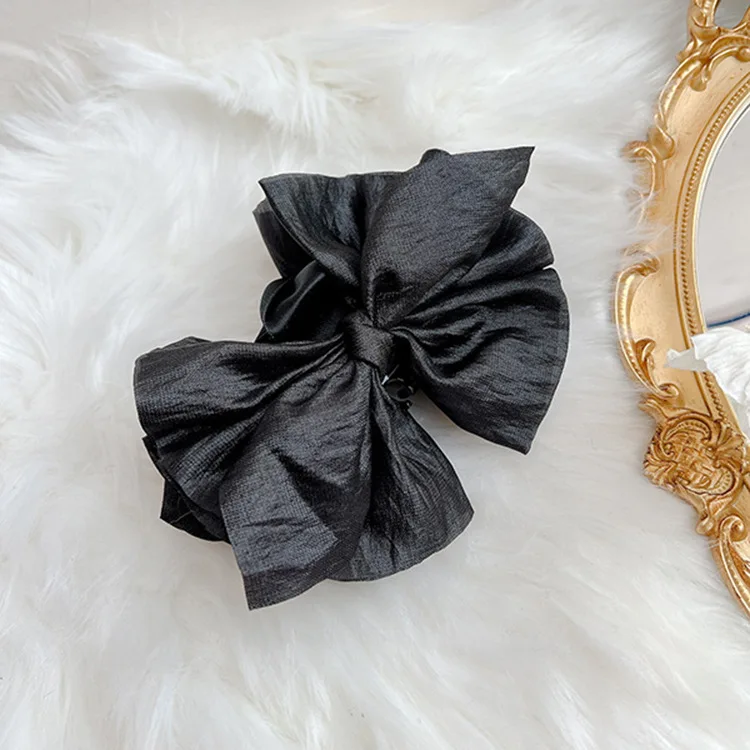 

Matte Finish Solid Black Bow Hair Shark Clip Large Size Korean Simple Hair Jaw Claw For Women Understated Chic
