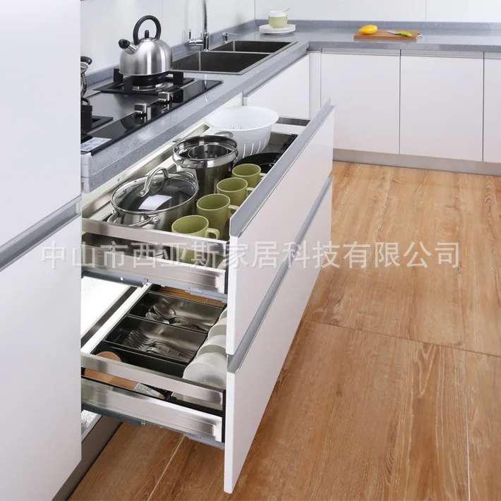 Drawer door panel! Stainless steel stove basket, dish basket, pot basket, floor cabinet basket damping guide rail complete set