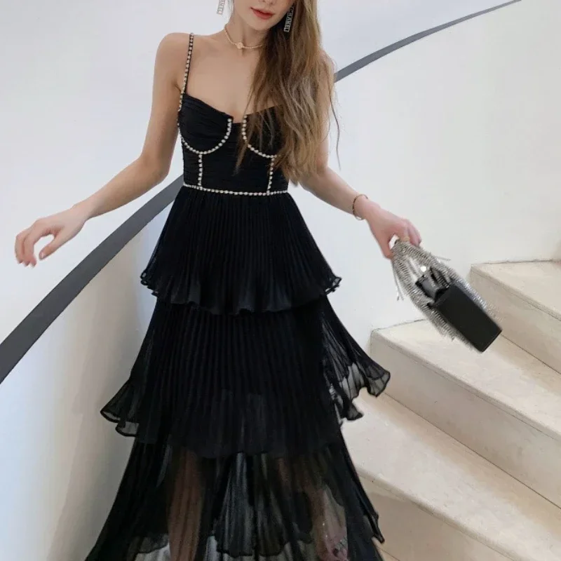 

Women fashion pleated sexy suspender dress elegant party dresses for women 2023