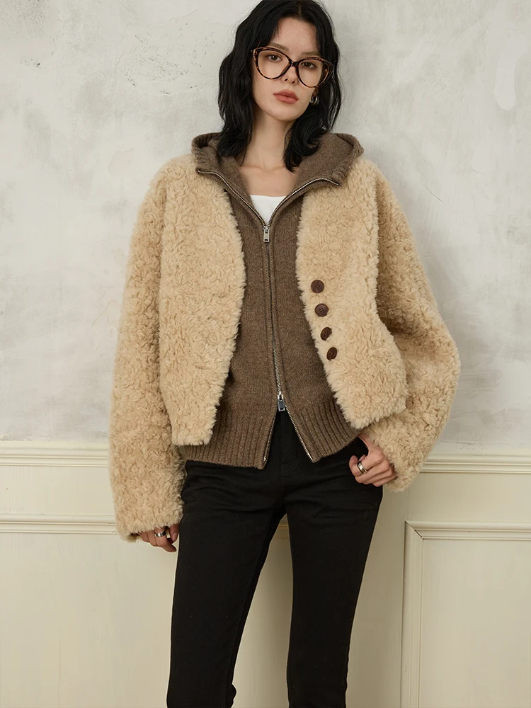 Rightcell 00% lã ort casaco feminino longo sve calor intercado couro pele outerwear solto ajuste inverno jaet