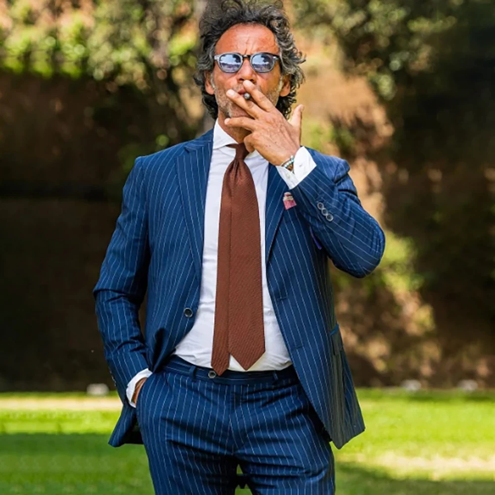 

Slim Fit Business Men's Suits Fashion Pinstripe Single Breasted Notch Lapel Blazer Smart Casual 2 Piece Jacket Pants Clothing