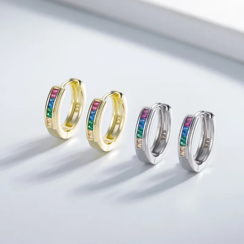 

Women's 925 Silver Plated 14K Gold Hoop Earrings with Colored Diamonds Simple Design High-Grade Jewelry Wholesale