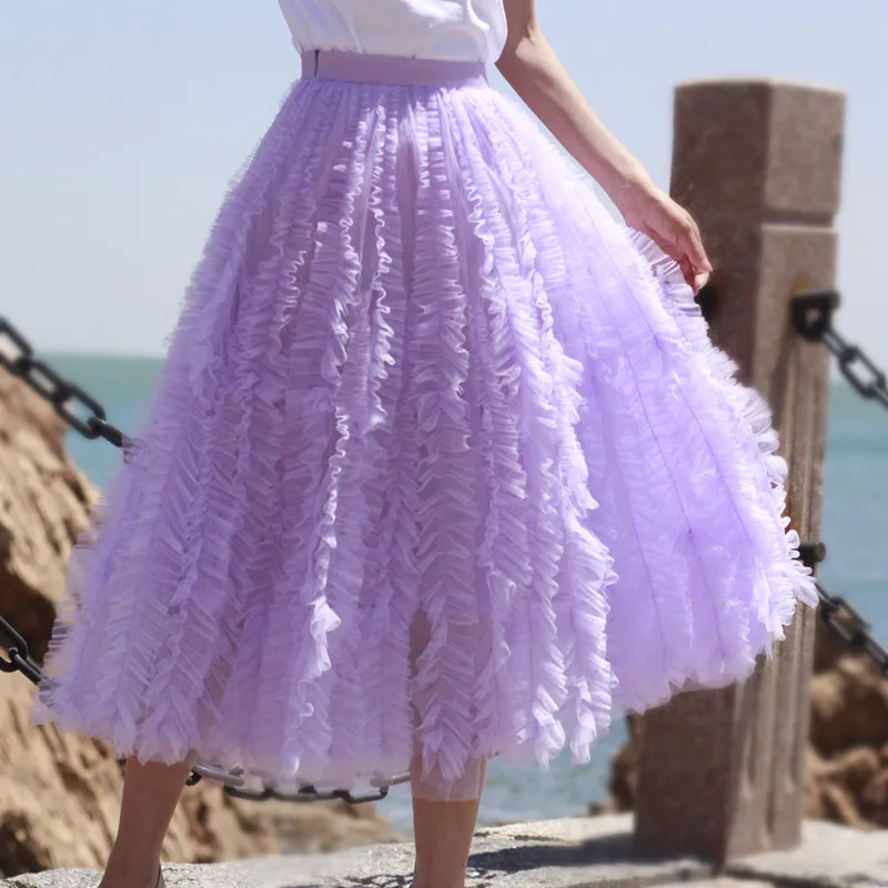 

TIYIHAILEY Free Shipping 2022 New Mesh Women Skirt Summer Spring Long Mid-Calf High Quality Ball Gown Skirts Big Hem Layers