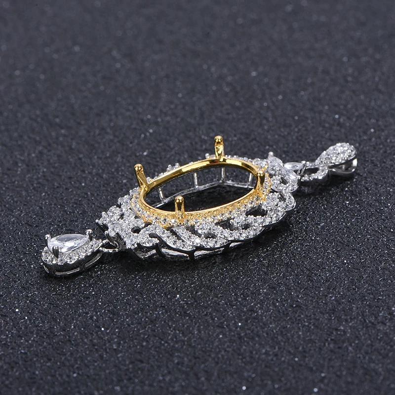 Luxury 12*16mm Dual-Tone Plated 925 Sterling Silver Pendant Setting-DIY Elegant Women's Jewelry