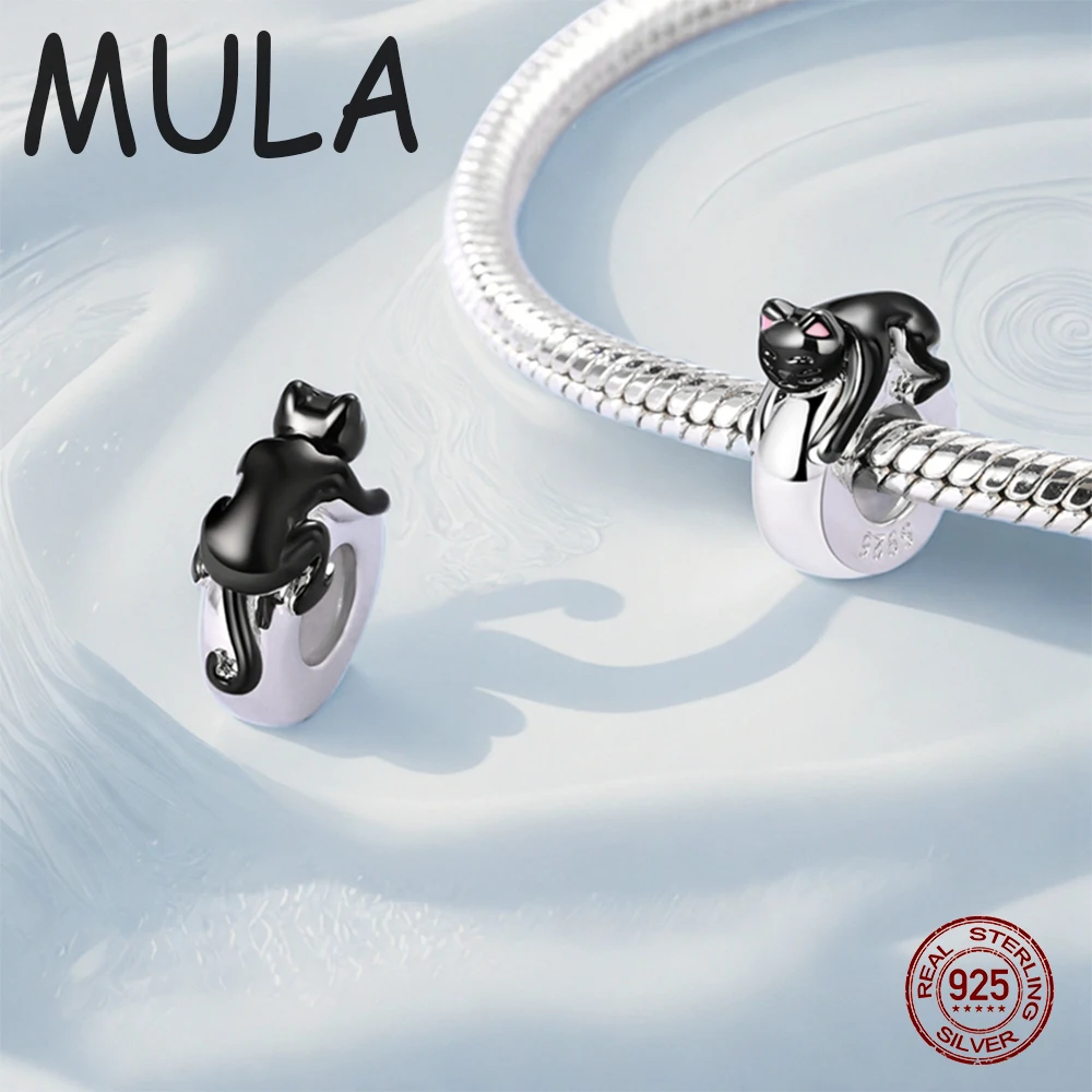 

MULA 1 шт. 925 серебро милый черный кот резиновая пробка позиционирующая бусина подходит оригинальный браслет-цепочка в виде змеи DIY ювелирные изделия подарок для женщин
