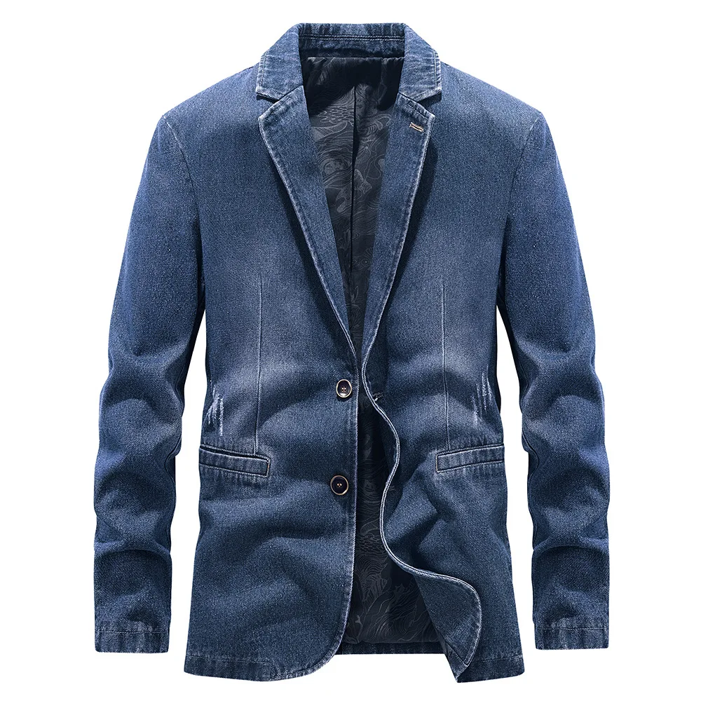 

New Fashion Men Blue Denim Blazers Jackets Quality Male Cotton Business Casual Blazers Coats Spring Jeans Jackets Clothing 4XL