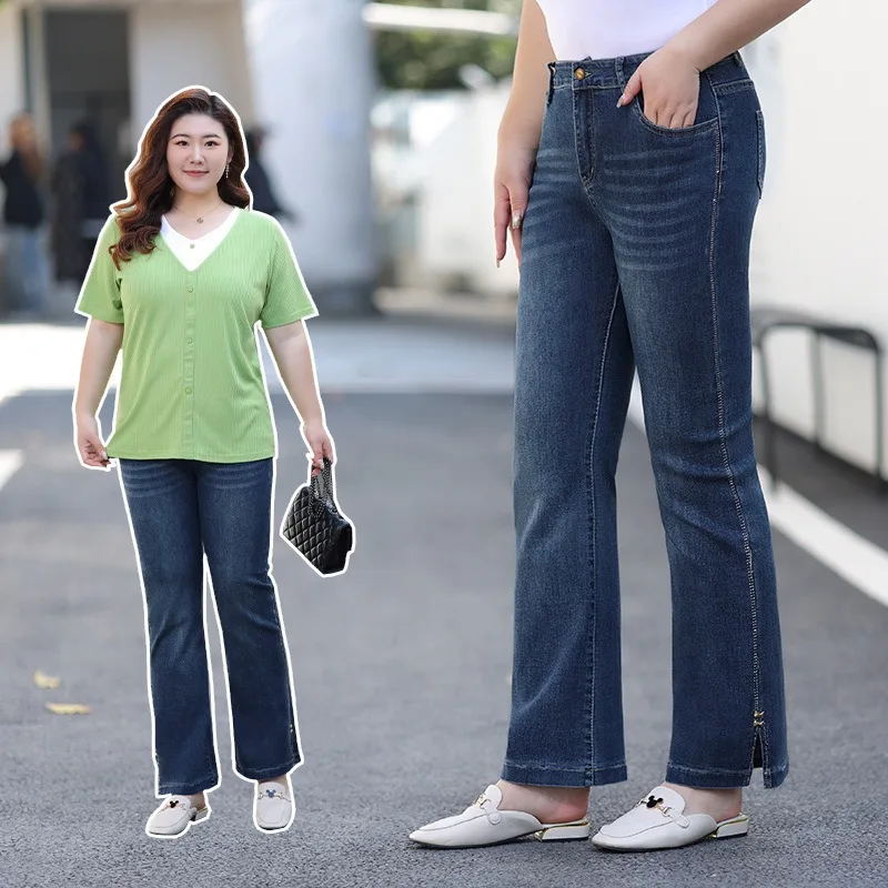 Women Jeans Flare Trousers Elastic Cotton Elegant Female Plus Size 100KG 5XL 6XL Slim Fit Girls Fashion Lady Office Denim Pants