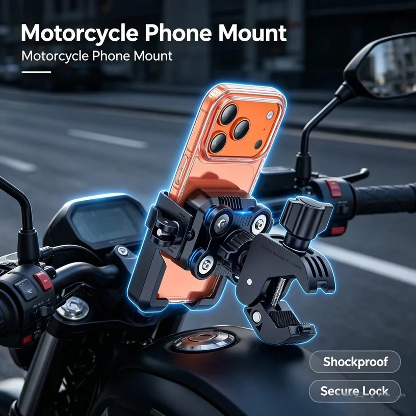 Universal Anti-Vibration Anti-Shake Motorcycle Phone Mount, Camera Friendly with Secure Lock Bicycle Handlebar Holder for E-Bike
