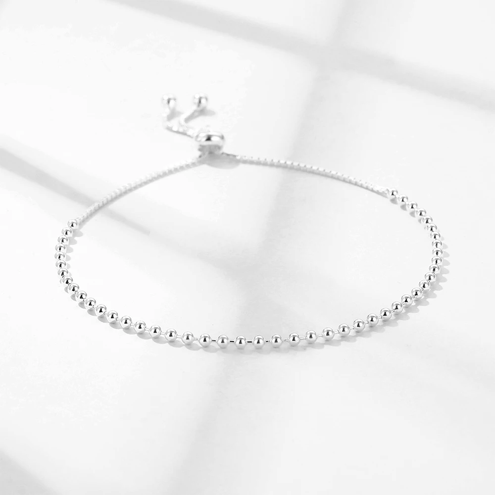 RYJU Sterling Silver Adjustable Round Ball Bead Bracelet Simple Fashion Accessories Bohemia Beach Party Chain Bracelet Jewelry