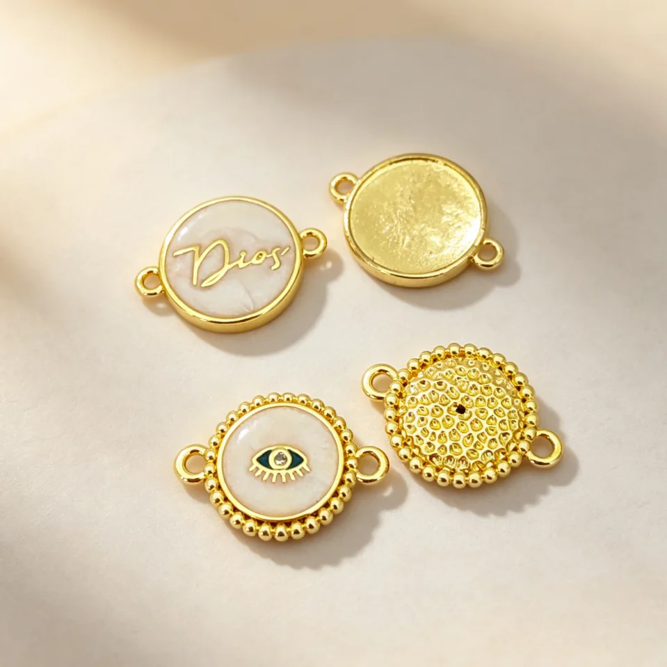 4 Pcs Pendants Brass Enamel Round Evil Eye Dios Letter Coconut Tree Charms DIY Jewelry Accessories Necklace Bracelet Connector
