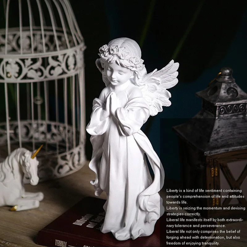 Nordic prayer angel handmade girl sculpture creative light luxury resin home table tabernacle decoration pieces