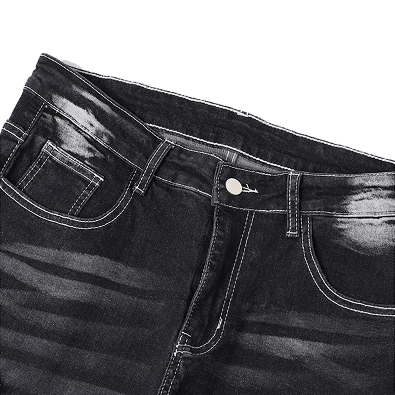 Men's Hole Slim Fit Straight Biker Jeans New Stretch Casual Hip Hop Street Pants Fashion Patchwork Trend Male Denim Trousers