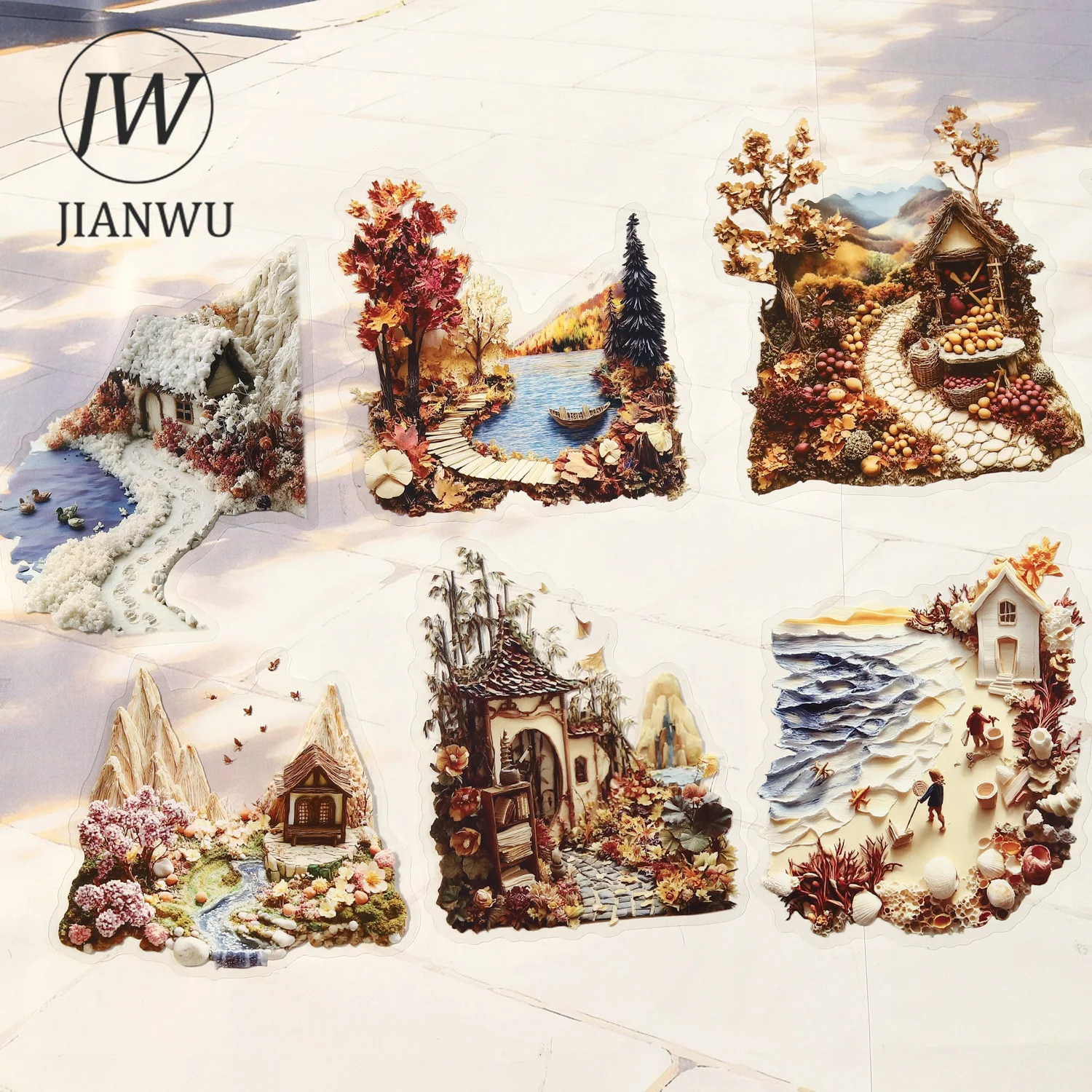JIANWU Vintage Natural Flower Tree House Landscape Material Collage Scrapbooking PET Sticker Creative DIY Journal Stationery
