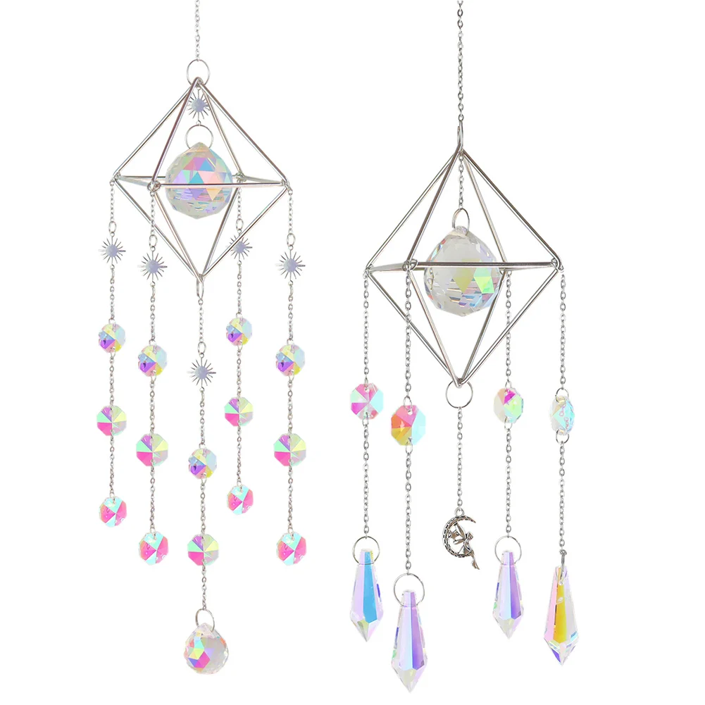 1PCS Metal Prism Light Rainbow Crystal Suncatcher Hanging Prism Ornament Pendant Home Garden Decor Car Decor Crystal Wind Chime