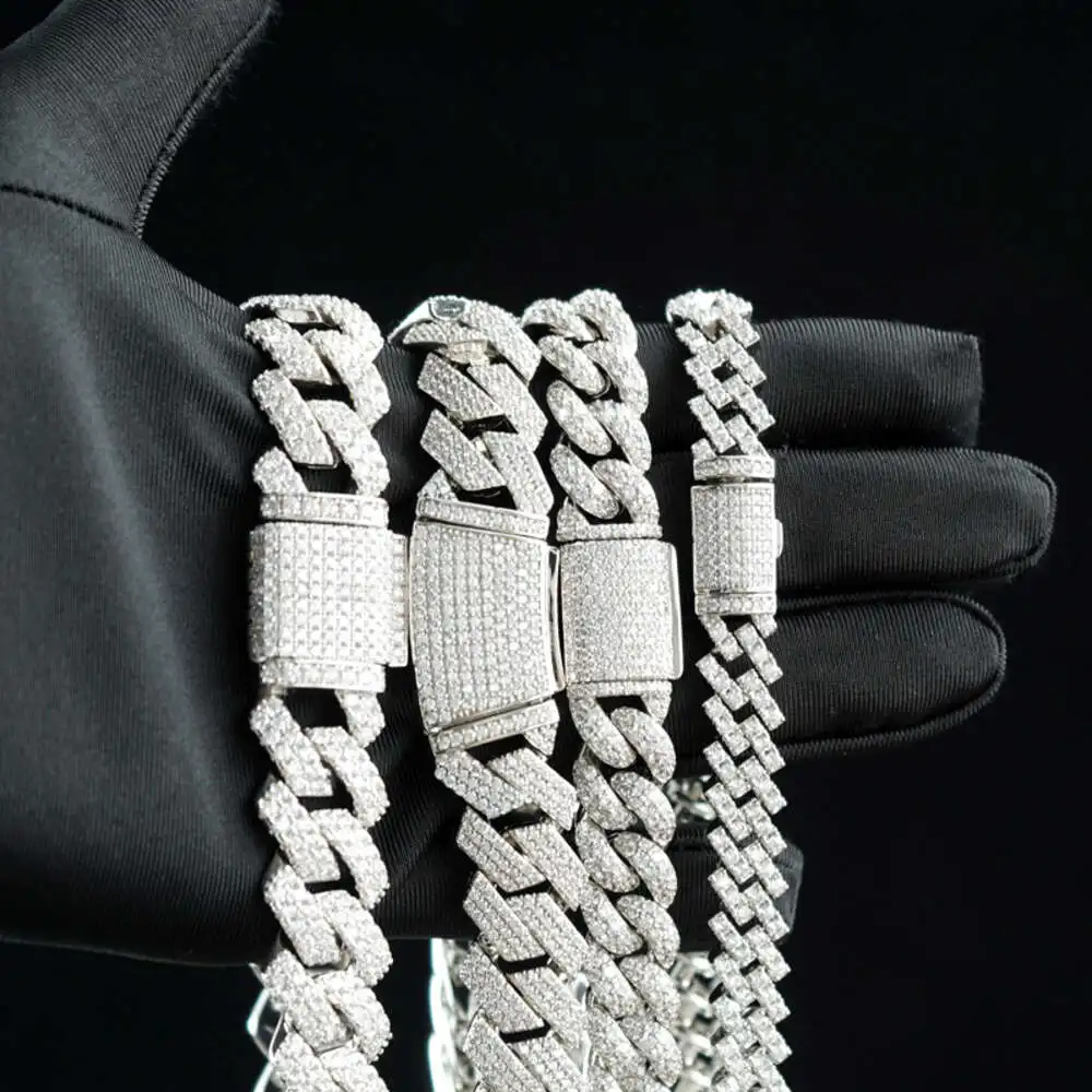 

Hip Hop Jewelry 10mm 12mm 15mm 16mm Iced Out 925 Silver Miami Cuban Link Bracelet Chain Necklace Moissanite Vvs for Men Women