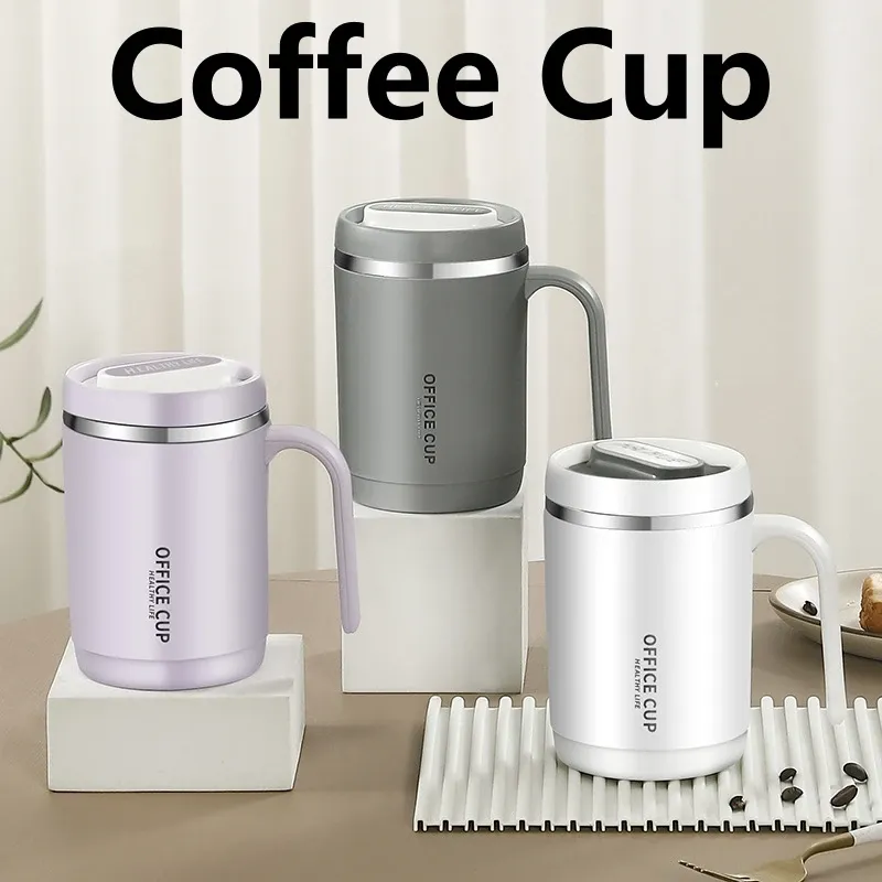 Coffee Cup Grey Creative Drinking Cup Portable Office Large Capacity Covered Milk Mug for Kitchen Travel Water Bottle Thermoses 