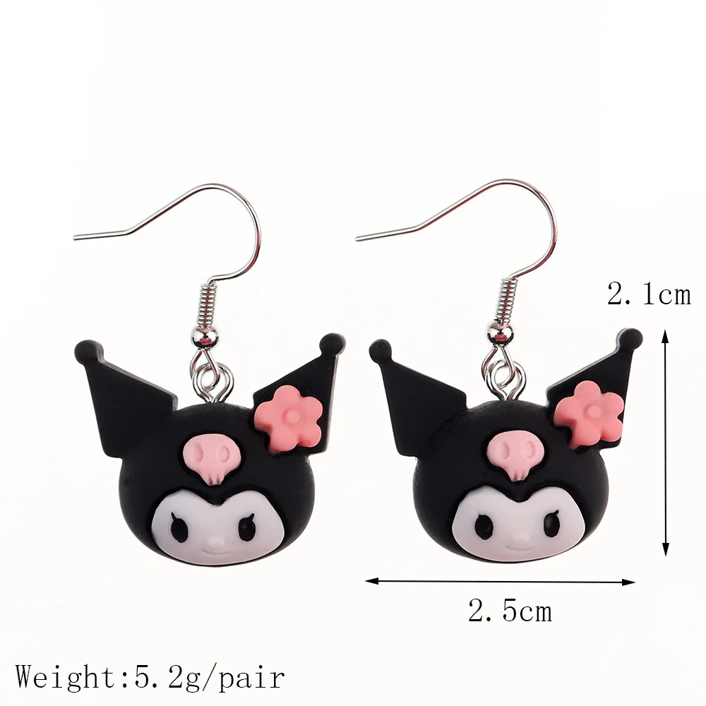 Cute Anime Kuromis Earrings Sanrio Creative Childlike Interest Girl Heart Ear Hook Cartoon Pendant Fashion Jewelry Birthday Gift