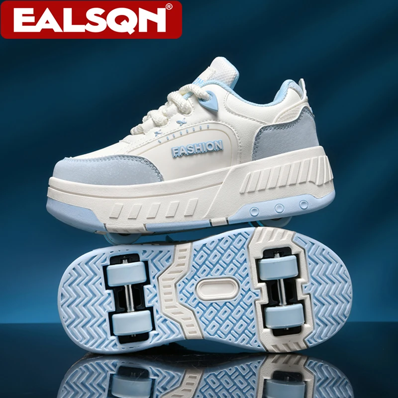 

New Four-wheel Roller Skates Shoes For Children Plus Size 29-40 Students' Boys Girls Sport Running Shoes With Detachable Wheels