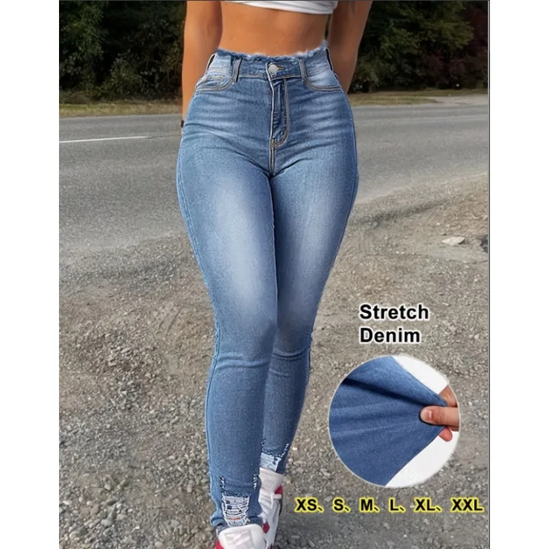 Pantalon en Denim extensible pour femmes, Chic européen et américain, amincissant, slim, élastique