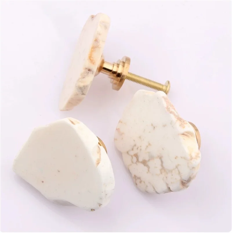 Irregular White Turquoise Cabinet Handles Drawer Door Knobs Brass Furniture Handle For Kitchen Cupboard Wardrobe Closet Pulls