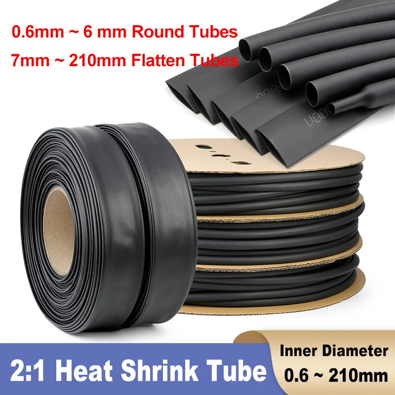 Black Heat Shrink Tubing 0.6mm - 210mm for Wire Cable Connector Protective DIY Electronics Repair 2:1 Shrink Insulation Sleeving