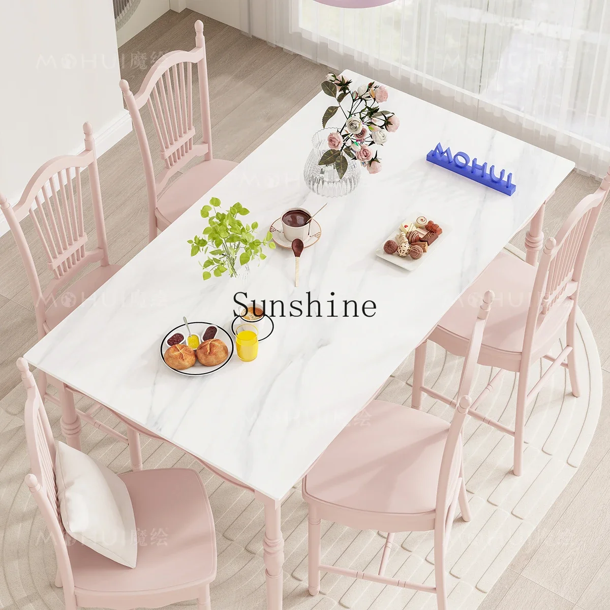 Cream Princess Wind Slate Dining Table Simple Restaurant Solid Wood Table and Chair Combination