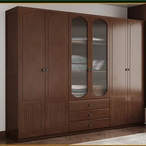 Nordic solid wood large wardrobe home master bedroom folio cabinet assembly small wardrobe