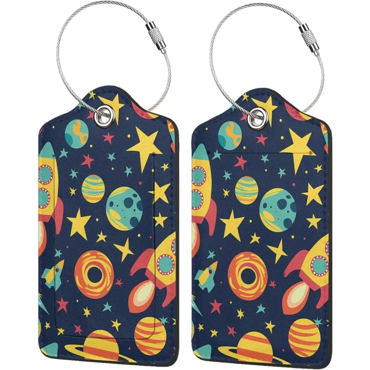 

Кожаные багажные бирки для чемодана, мультяшная Вселенная, космические ракеты, планеты, 2 упаковки, дорожные именные бирки с петлей из нержавеющей стали