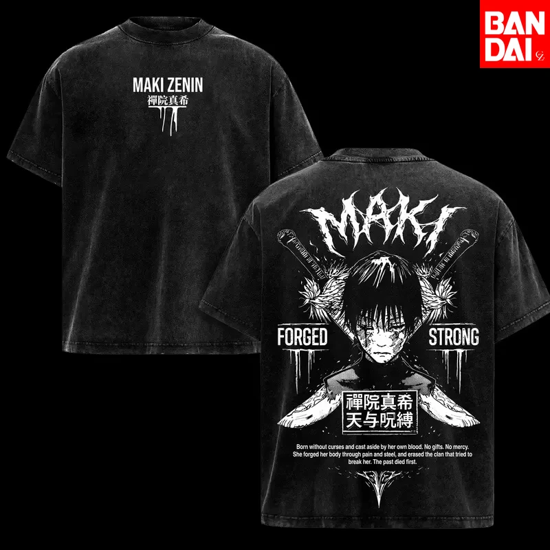 Gewaschenes Schwarzes Jujutsu Kaisen Ryomen Sukuna T-Shirt für Herren Übergroßes Streetwear Anime Kurzarm-Baumwollshirt Sommer Sportliches T-Shirt